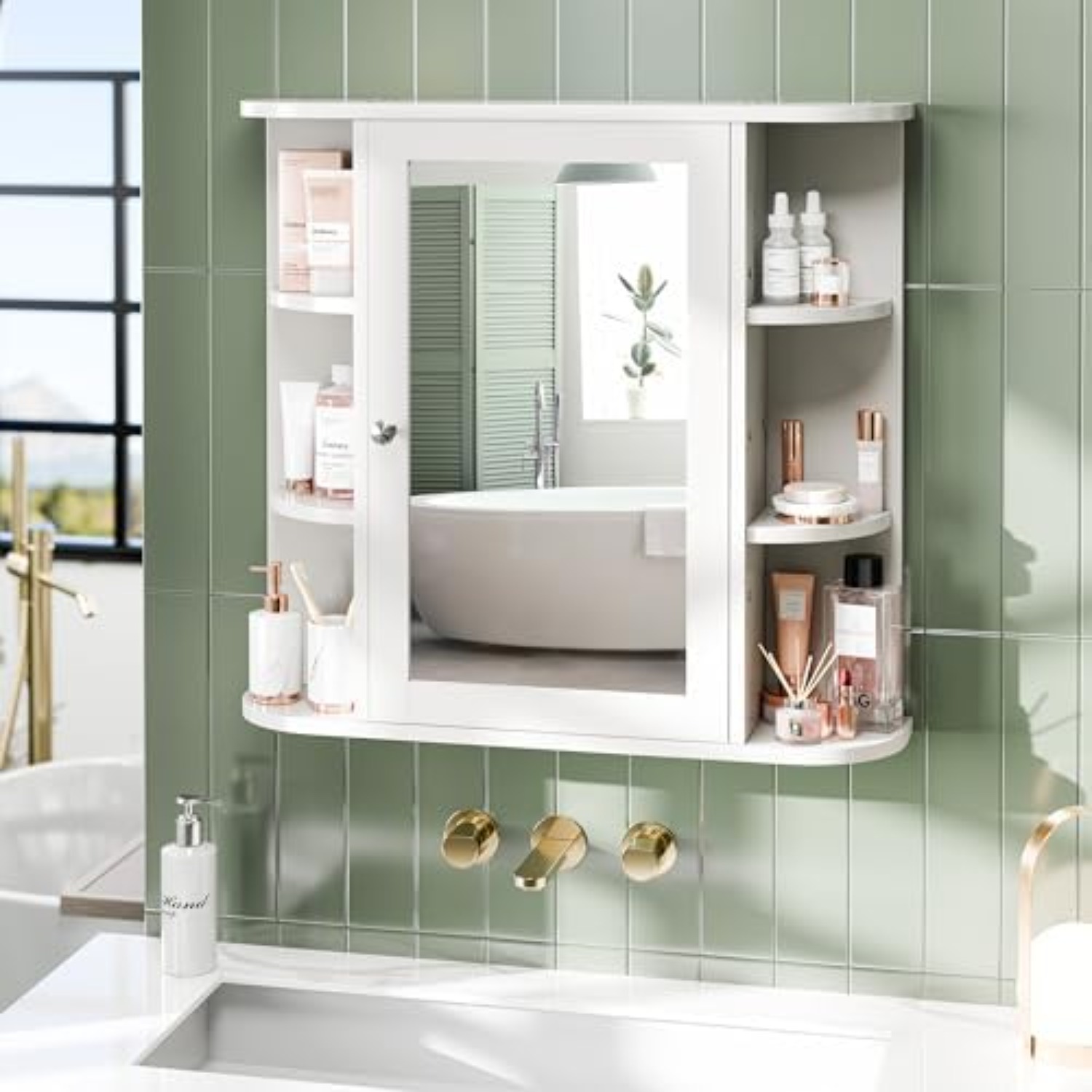 バスルーム薬棚、バスルームミラーキャビネット、壁掛け式、6つ - Bathroom Cabinet Mirror のレビューと価格