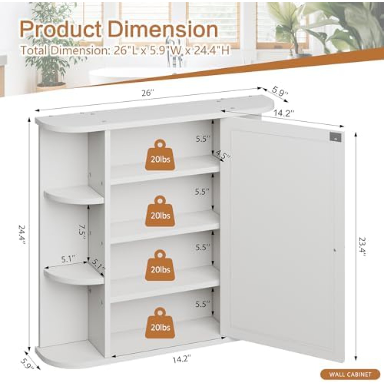 バスルーム薬棚、バスルームミラーキャビネット、壁掛け式、6つ - Bathroom Cabinet Mirror のレビューと価格