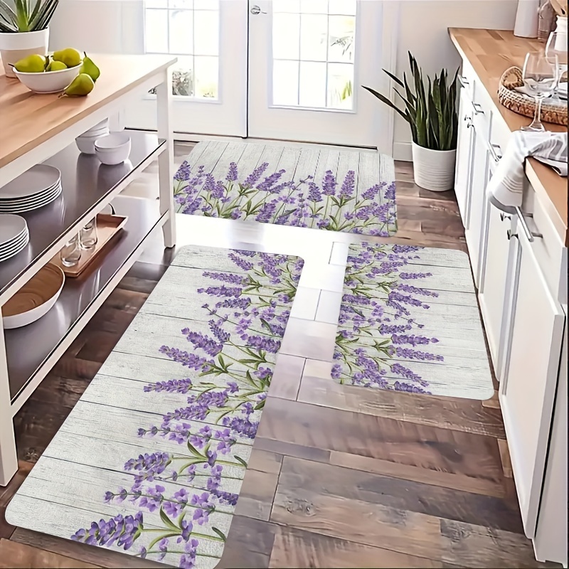 VIKAMA 花と植物のキッチンマット、ラベンダーの花柄デザ - Home Bathroom Door Design のレビューと価格