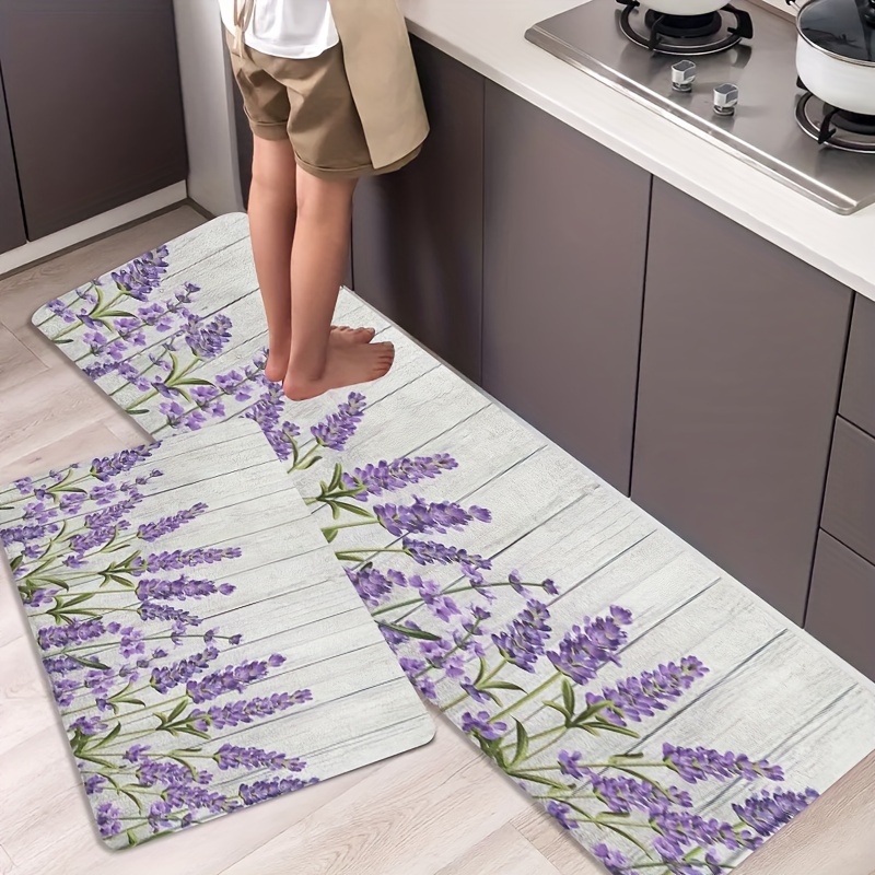 VIKAMA 花と植物のキッチンマット、ラベンダーの花柄デザ - Home Bathroom Door Design のレビューと価格