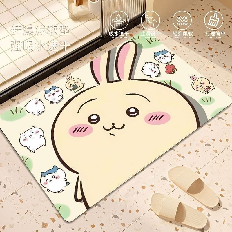 アニメちいかわハチワレうさぎ珪藻泥バスルームフロアマット滑り - Home Bathroom Accessories のレビューと価格