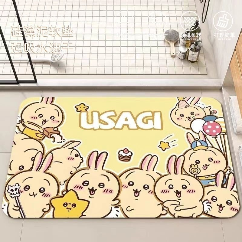 アニメちいかわハチワレうさぎ珪藻泥バスルームフロアマット滑り - Home Bathroom Accessories のレビューと価格