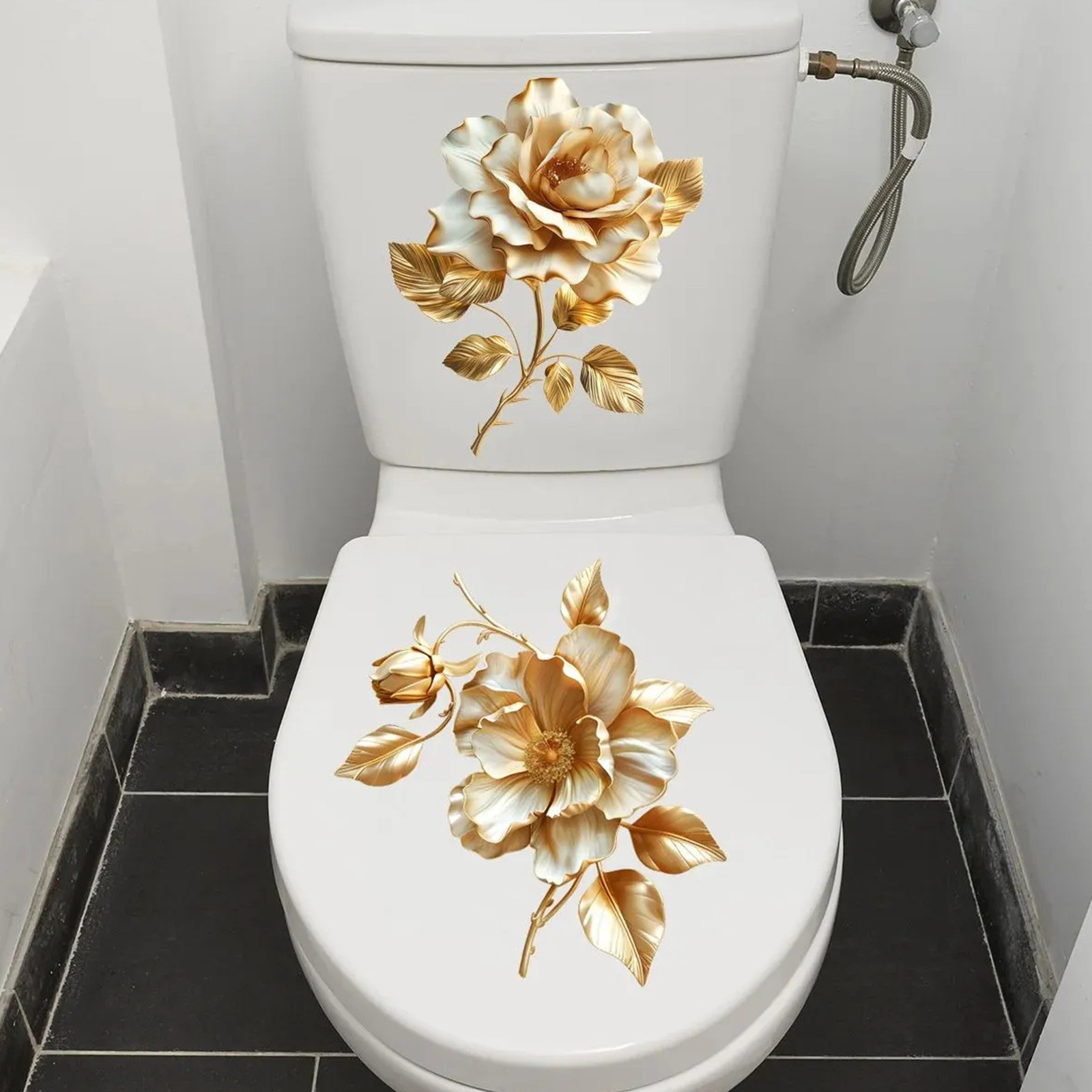2 個の花柄トイレステッカー、バスルームの壁にロマンチックな - Home Of The Year Bathroom のレビューと価格