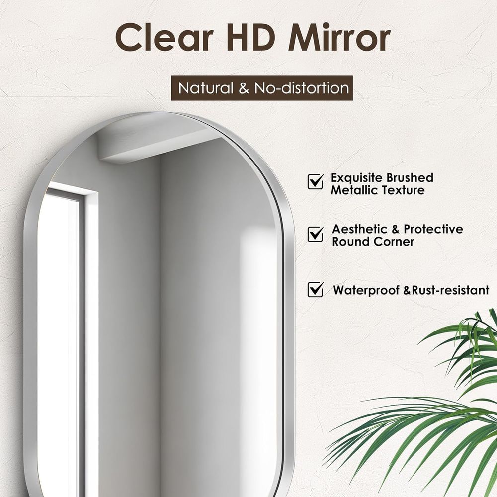 34x21 オーバル型埋め込み式浴室薬棚、面取りミラーとシル - Bathroom Cabinet Mirror のレビューと価格