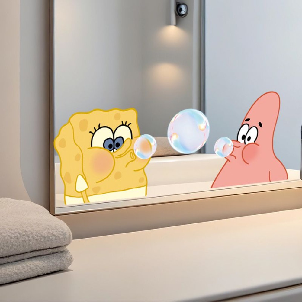 スポンジボブのバスルームミラーデカール – ガラスやトイレの - Home Bathroom Supplies のレビューと価格