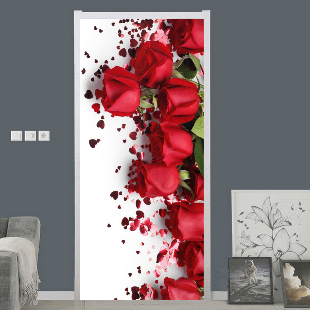 白バラの花の壁紙ドア自己粘着ホームデザインドアカバー寝室の浴 - Home Bathroom Door Design のレビューと価格