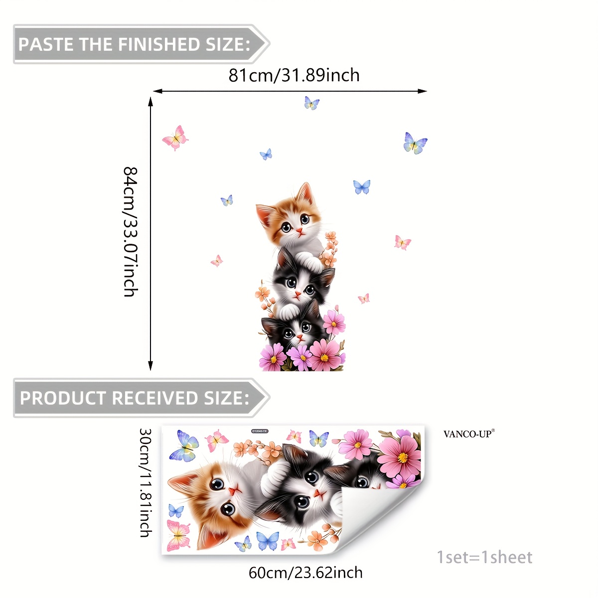 1枚入りのかわいい子猫のジェンガ蝶の花柄ウィンドウ＆ウォール - Home One Bathroom のレビューと価格